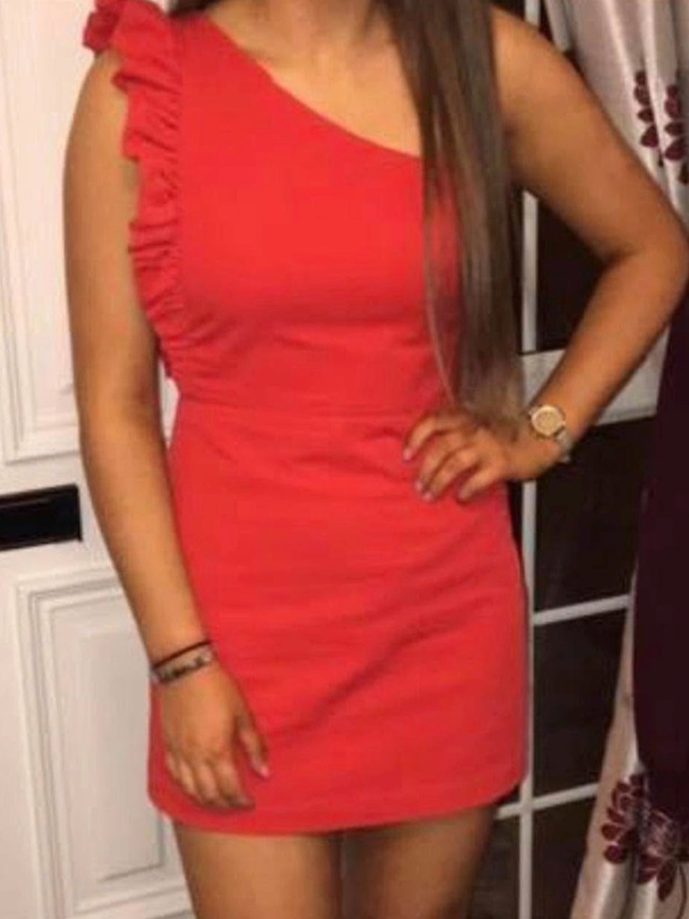 Zara Red One-Shoulder Ruffle Mini Dress